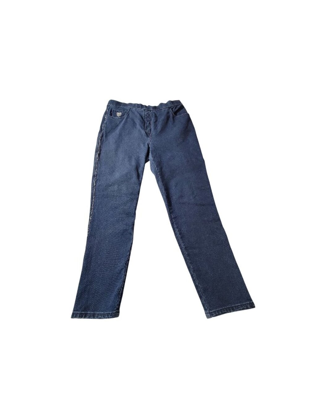 Quacker Factory DreamJeannes  Womens Blue Rhinestone-Trim Denim Pants Size L